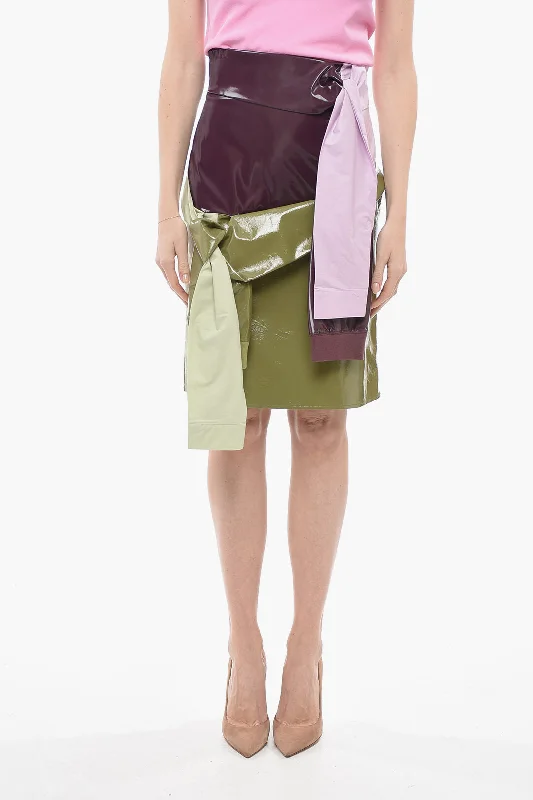 Andersson Bell Faux Leather Pencil MARGO Skirt with Knotted Sleeves 38 Italian size tiered skirt playful