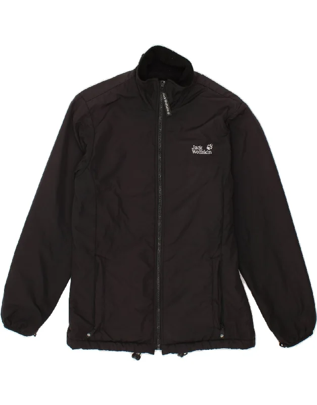 JACK WOLFSKIN Womens Outdoor Windbreaker Jacket UK 10 Small Black Denim Fabric Leather Fabric Suede Fabric