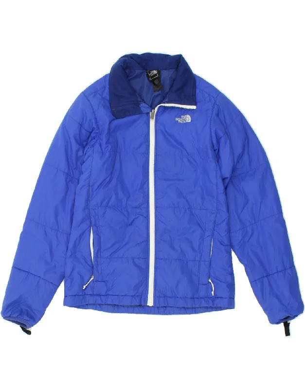 THE NORTH FACE Womens Padded Jacket UK 10 Small Blue Nylon Appliqued Jacket Beaded Jacket Sequined Jacket