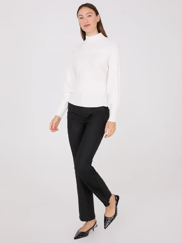 Coated Front Pintuck Pants Trendy High-Waist Trousers