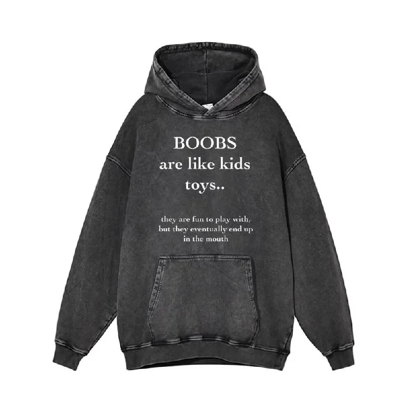 Boobs Are Like Kids Toys Vintage Washed Hoodie Hoodie with Button Placket Classic Preppy