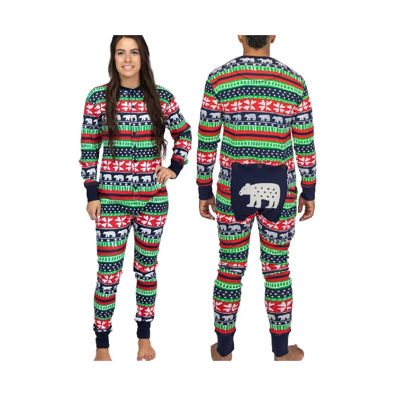 Lazy One Sweater Bear Adult Onesie Flapjack - Multi Color FINAL SALE Solid Color Striped Floral Print