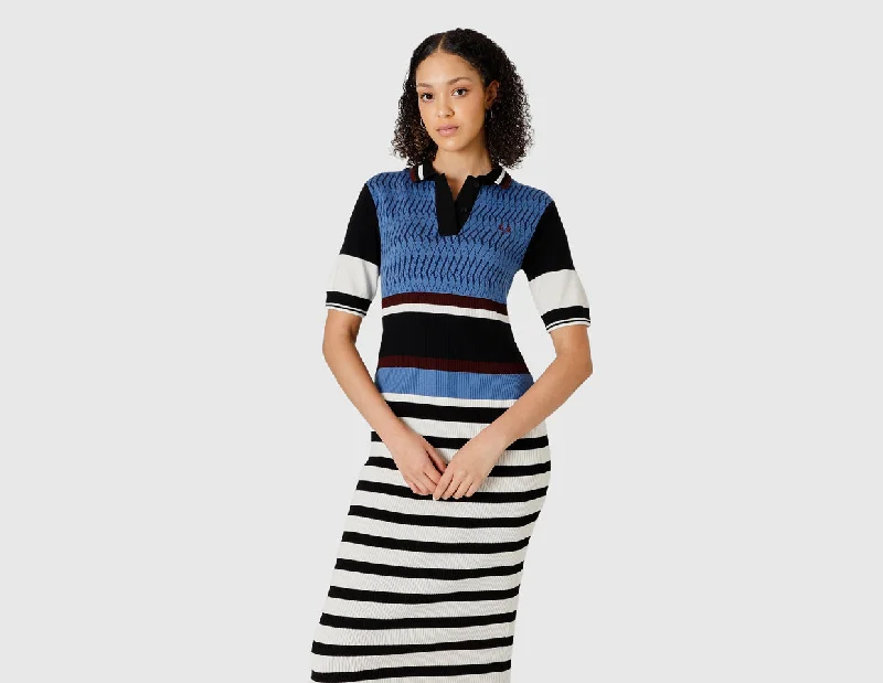 Fred Perry Women's Jacquard Knitted Stripe Dress / Twilight Blue Tunics Office stylish