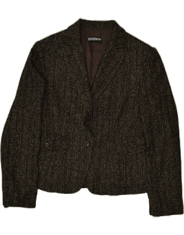 SANGERMANO Womens 2 Button Blazer Jacket IT 46 Large Black Herringbone Fitted Jacket Loose Jacket Oversized Jacket
