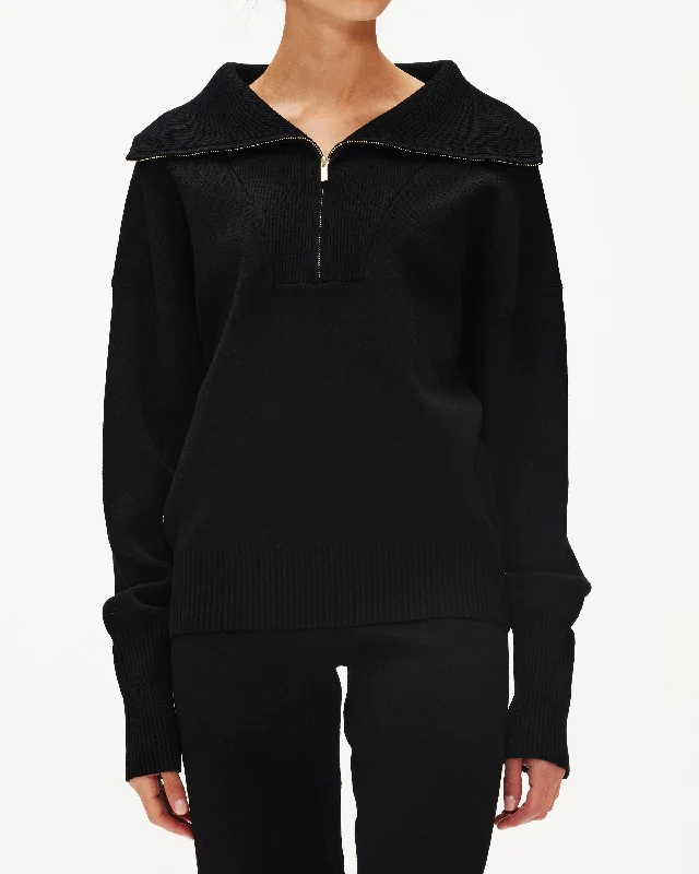 Lune Olly Half Zip Sweater Hooded Caped Shawl Collar