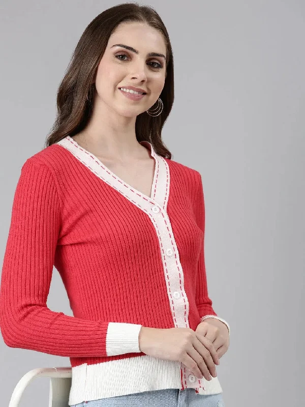 Women Coral Solid Vest Sweater-CHN-8896-Coral Notch Collar Peter Pan Collar Cowl Neck