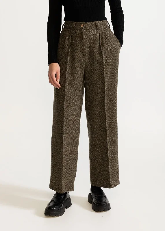 Women's Figa Wool Herringbone Wool Bootcut Pants  Green Trendy Printed Pants