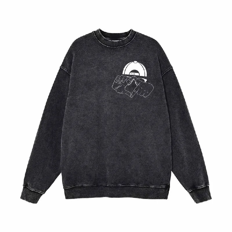 Hip Hop Cool Guy Vintage Washed Sweatshirt Hoodie with Belted Waist Structured Tailored