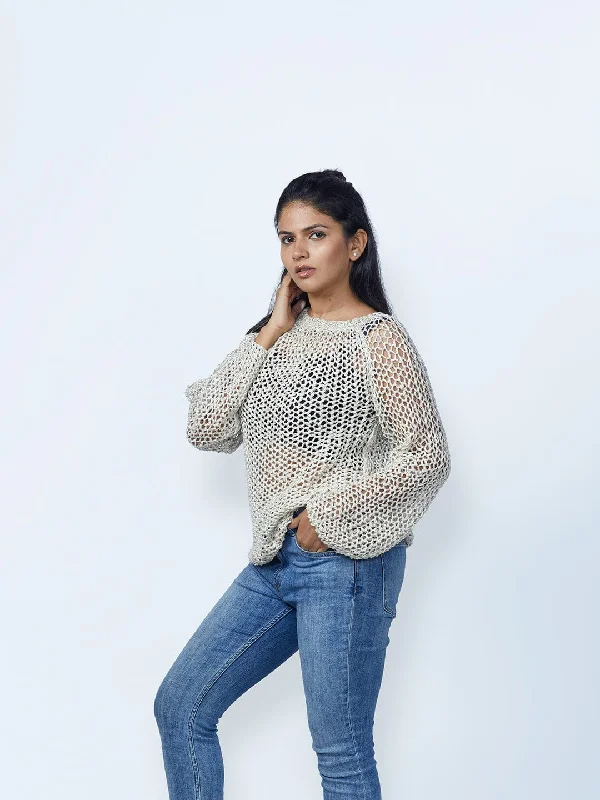 White Jaali Hemp Cotton Sweater Mesh Fabric Canvas Fabric Denim Fabric
