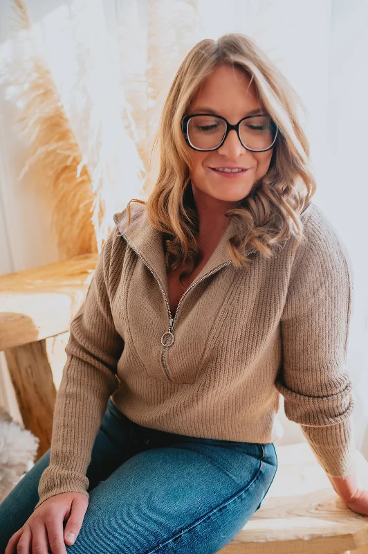 The Palm Sweater by Heartloom - Mink Houndstooth Herringbone Solid