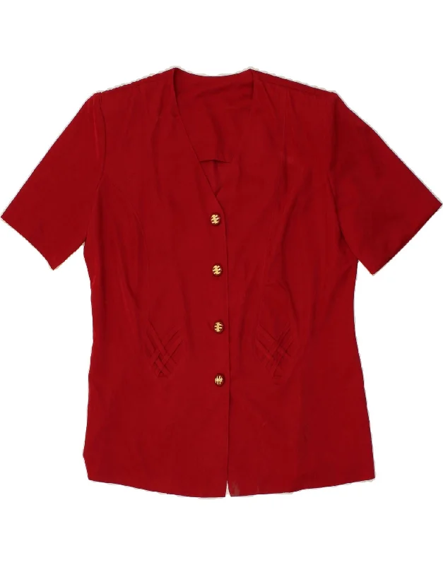 VINTAGE Womens Short Sleeve 4 Button Blazer Jacket UK 16 Large Red Viscose Fleece Jacket Down Jacket Parka