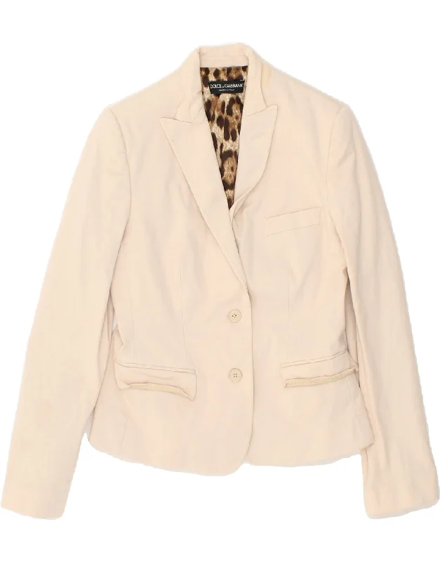 DOLCE & GABBANA Womens 2 Button Blazer Jacket IT 46 Large Beige Cotton Wool Jacket Cashmere Jacket Tweed Jacket
