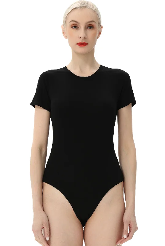 Kimi + Kai Women's Crew Neck Basic Bodysuit Trendy Off-Shoulder Bodysuit
