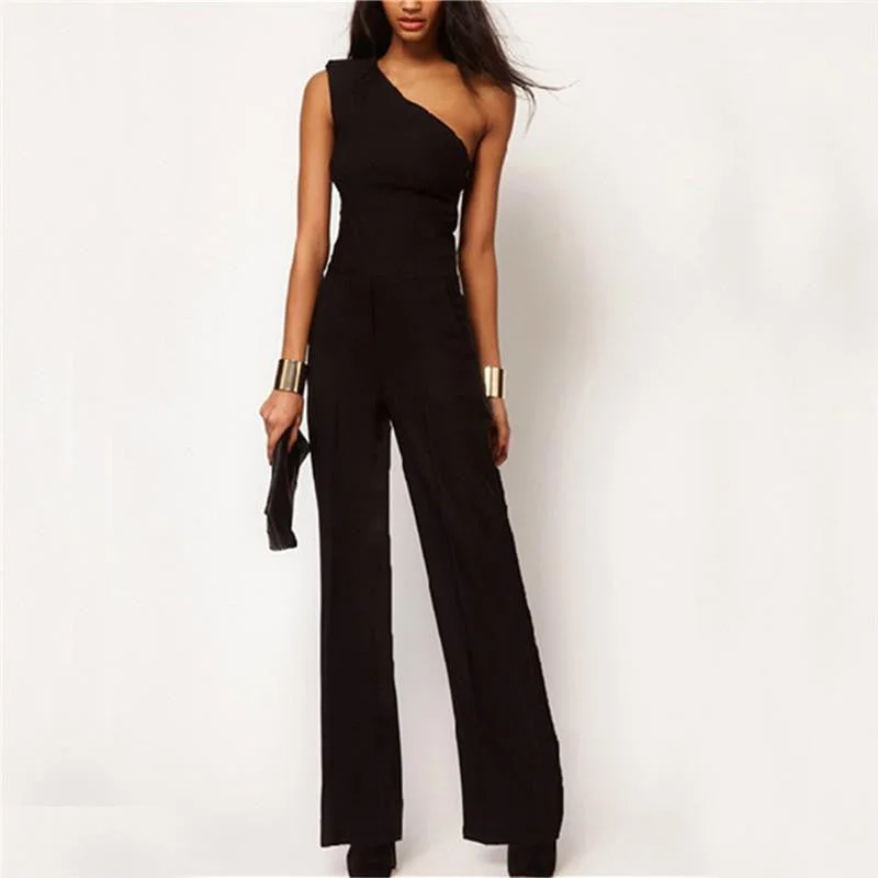 One Off Shoulder Jumpsuit Elegant Women Chiffon Long Empire Romper Plus Size Bodysuit Playsuit Overall Elegant Bodysuit with Bow Detail