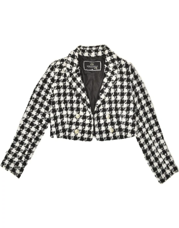 AMISU Womens Crop Blazer Jacket EU 36 Small Black Check Polyester Jacket Blazer Coat