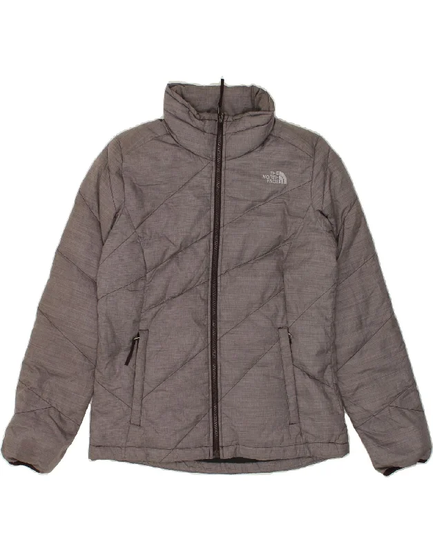THE NORTH FACE Womens Padded Jacket UK 14 Medium Grey Polyester Faux Fur Jacket Real Fur Jacket Shearling Jacket