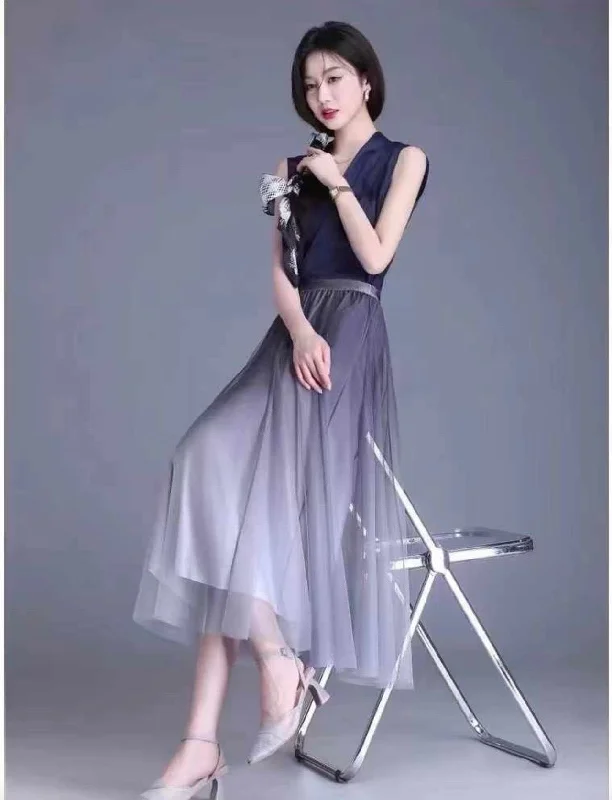 Ombre Chiffon Midi Skirt with Shiny Stone - Charcoal corduroy skirt textured