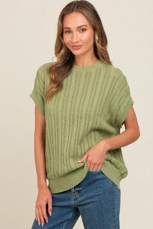 Light Green Crochet Knit Short Sleeve Sweater Top Long Sweater Short Sweater Cropped Sweater