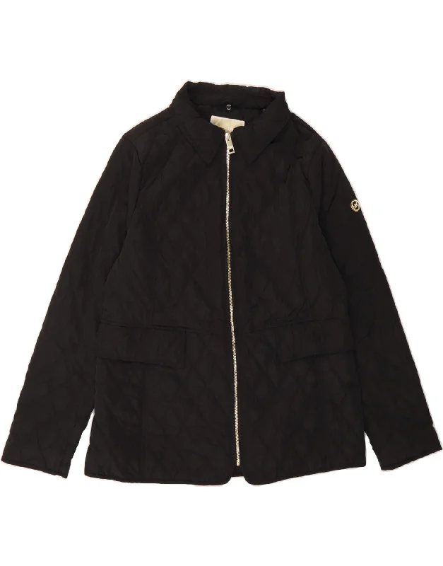 MICHAEL KORS Womens Quilted Jacket UK 16 Large Black Polyester Embroidered Jacket Appliqued Jacket Beaded Jacket