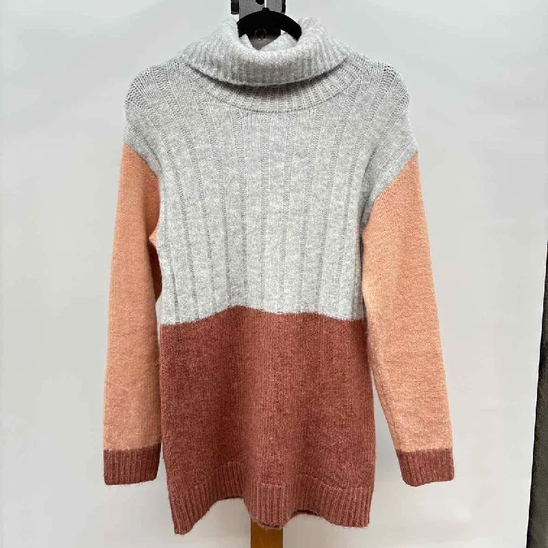 Skies Are Blue Women's Size S Gray Color Block Sweater Iron Safe Non-Iron Wrinkle Free