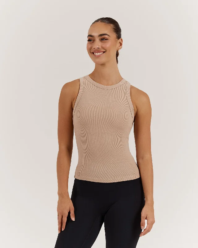FORM RIBBED TANK TOP - ALMOND black tank top