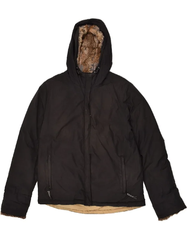 WOOLRICH Womens Hooded Padded Jacket UK 18 XL Black Zippered Jacket Buttoned Jacket Snapped Jacket