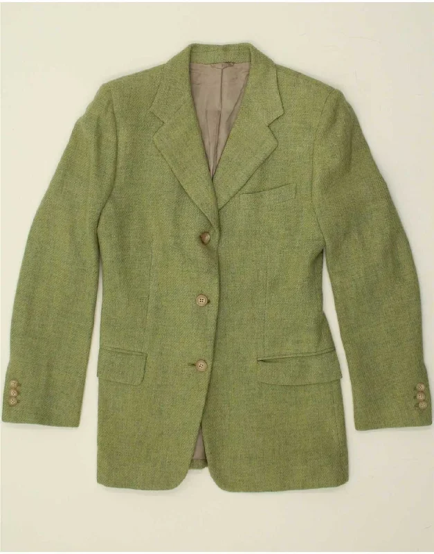 DAVIDE CENCI Womens 3 Button Blazer Jacket IT 42 Medium Green Wool Faux Fur Fabric Real Fur Fabric Shearling Fabric