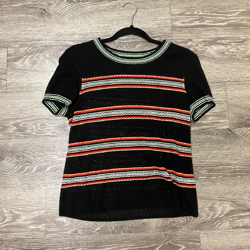 Rag + Bone Perforated Short Sleeve Sweater - Medium Striped Floral Plaid