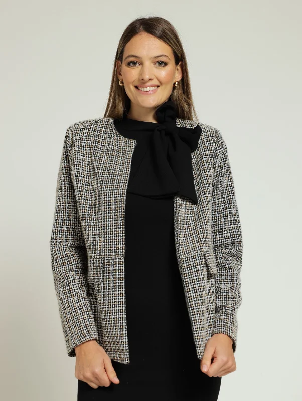 Tweed Collarless Jacket - Black Rayon Jacket Velvet Jacket Corduroy Jacket