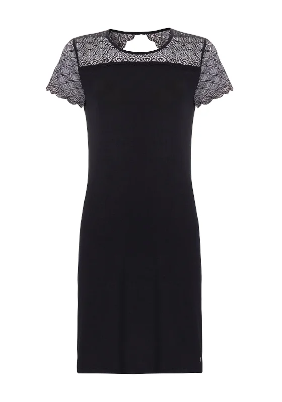 Pastunette Sheer Lace Trim Jersey Nightdress, Black Tunics Versatile all-occasion