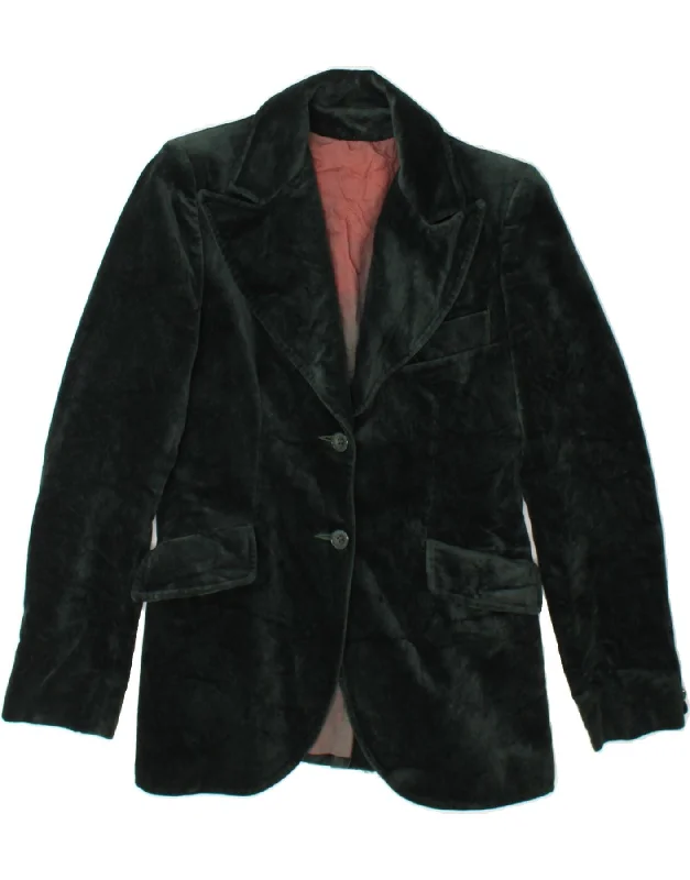 VINTAGE Womens Dublin Velvet 2 Button Blazer Jacket UK 8 Small Green One-Shoulder Jacket Off-the-Shoulder Jacket Asymmetrical Jacket