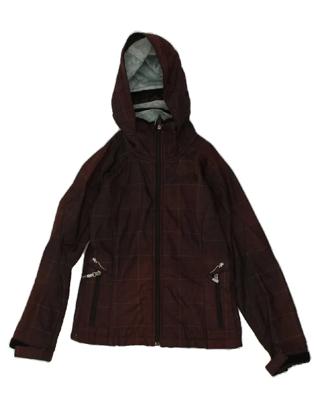 THE NORTH FACE Womens Hooded Windbreaker Jacket UK 6 XS Maroon Check Nylon Nylon Jacket Polyester Jacket Spandex Jacket