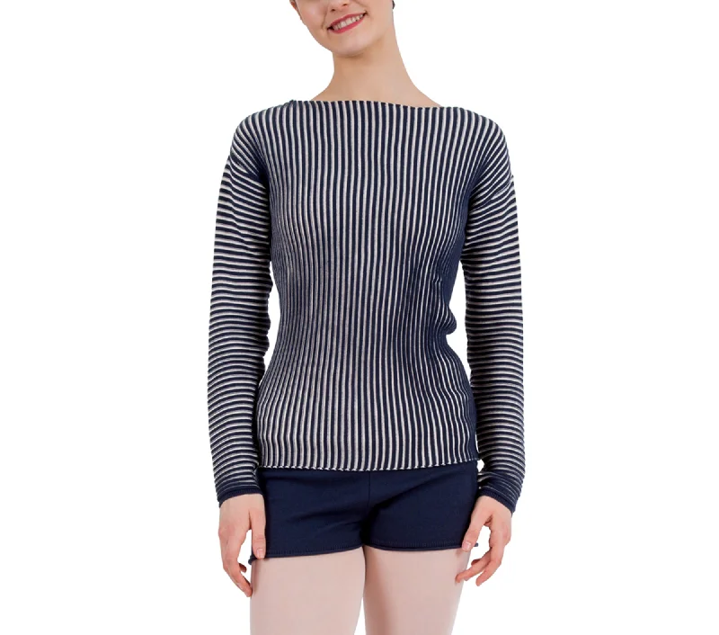 Two-color ribbed knit sweater Thin Thick Dense