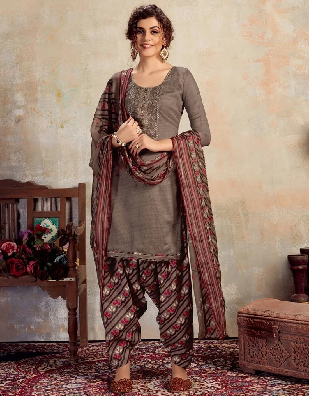 Grey Pure Jam Cotton Patiyala Dress Tunics Trendy modern