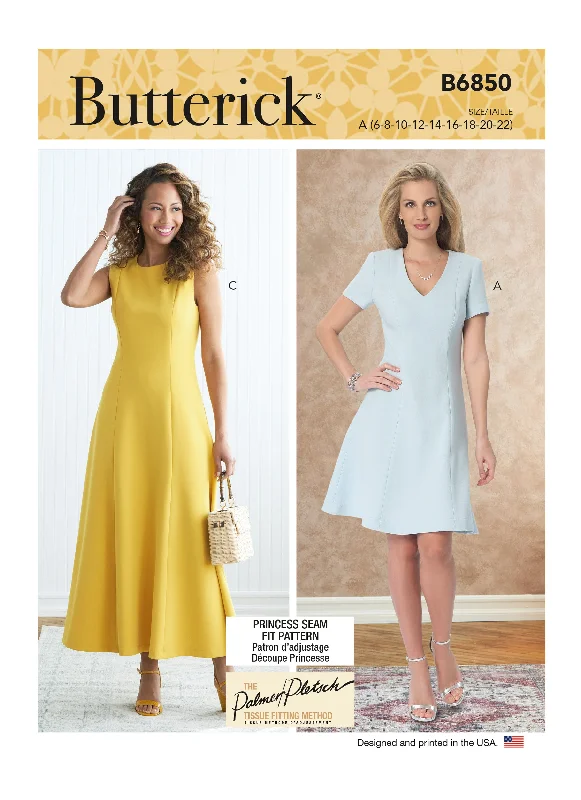 Butterick Pattern B6850 Misses' Jewel or V-Neck Fit & Flare Dresses Tunics Corduroy durable