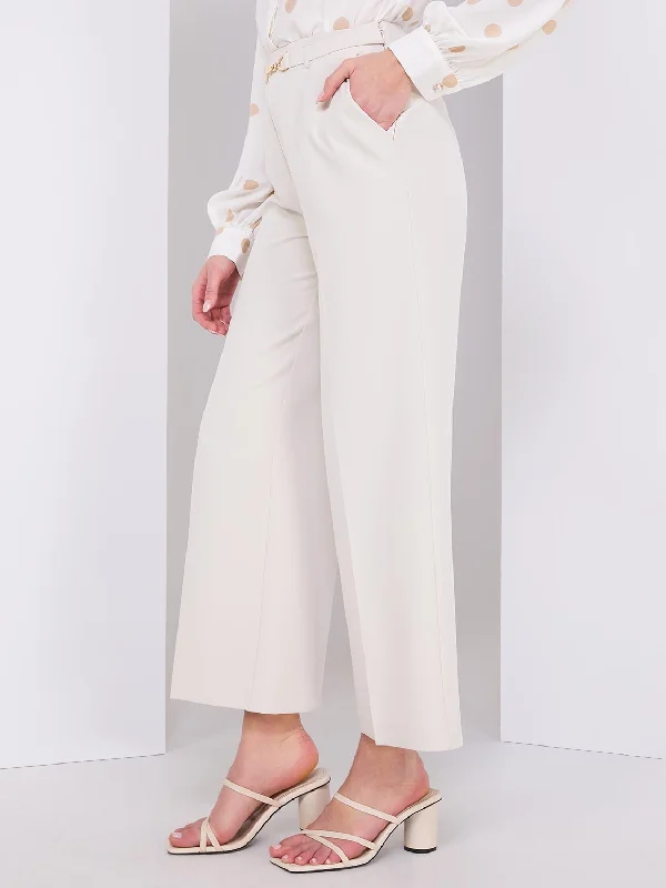 Cropped Wide-Leg Pants With Gold Hardware Cozy Knit Pants