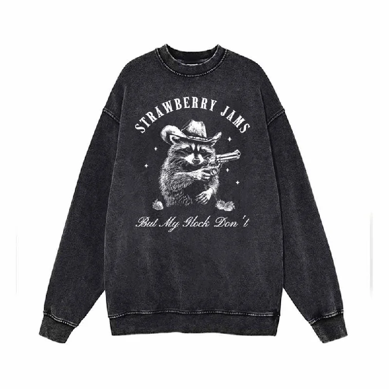 Strawberry Jams Gunner Raccoon Print Sweatshirt Hoodie with Sequins Glamorous Eye-catching