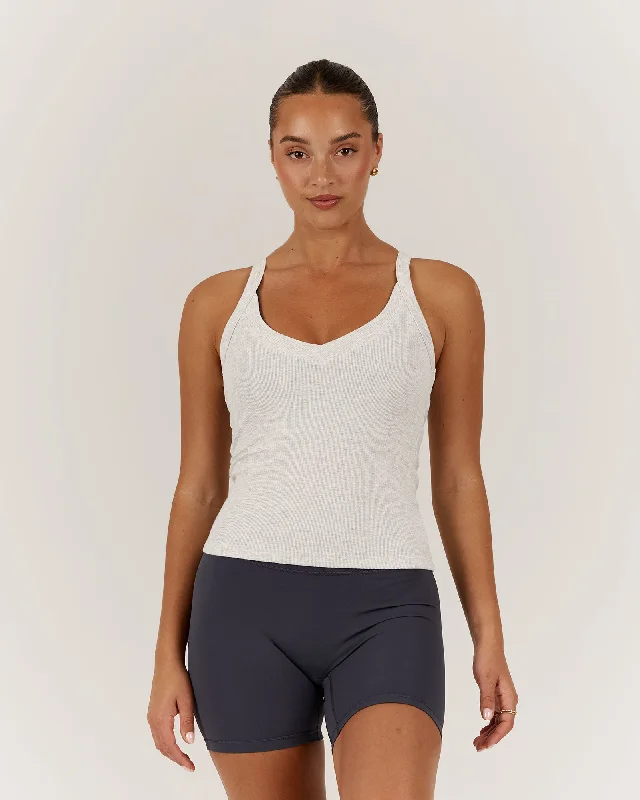 DEFINITION RIBBED TANK TOP - SNOW GREY high neck tank