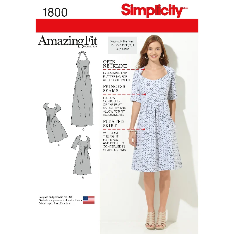 Simplicity Pattern 1800 Women's & Plus Size Amazing Fit Dresses A-Line Day Work