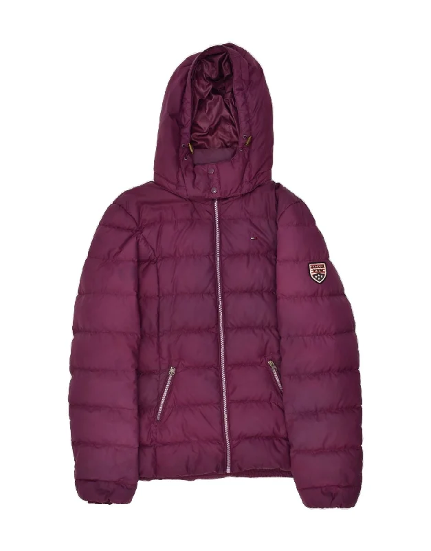 TOMMY HILFIGER Womens Hooded Padded Jacket UK 18 XL Purple Polyester Nylon Jacket Polyester Jacket Spandex Jacket