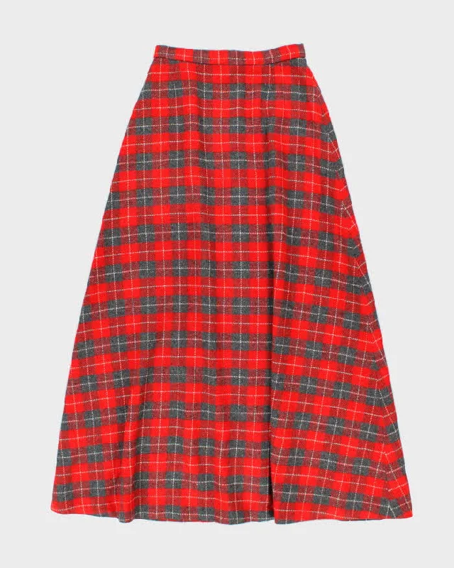Vintage 1970s Red And Grey Wool Maxi Skirt - S denim skirt classic
