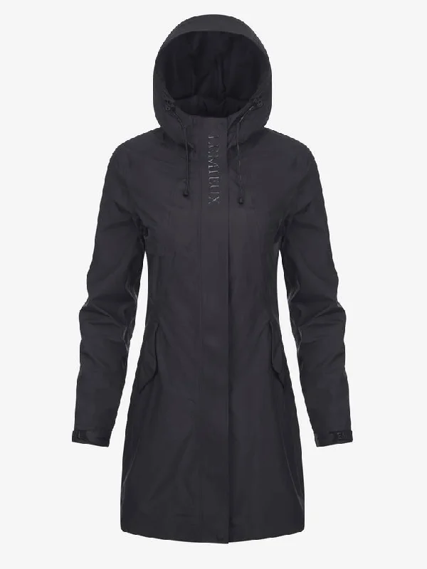 LeMieux Grace Black Long Rain Jacket Zippered Jacket Buttoned Jacket Snapped Jacket
