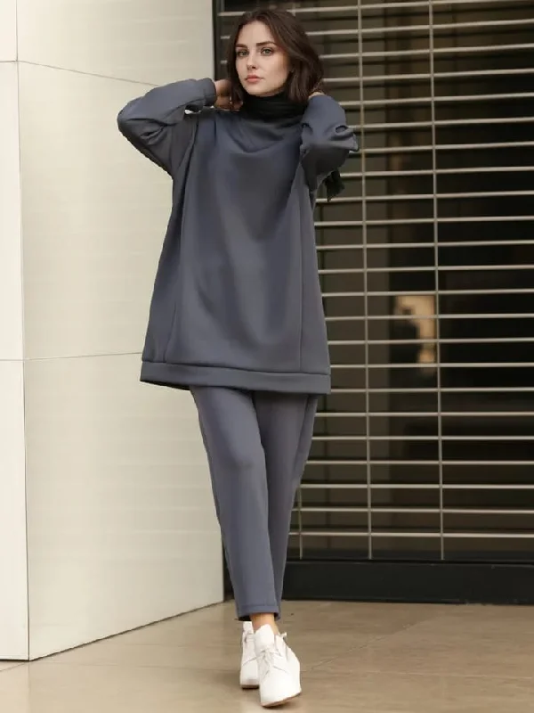 Women Muslim Sets Long Tops and Pants Turkey Outfit 2 Pieces Set L 481982 Fashionable Tapered Leg Pants