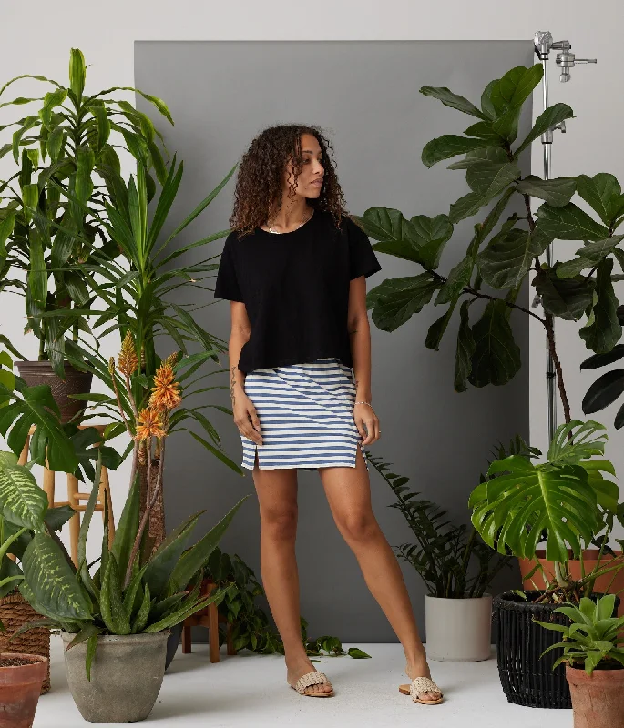 Jordan Stripe Skirt - Steel Blue Stripe linen skirt light