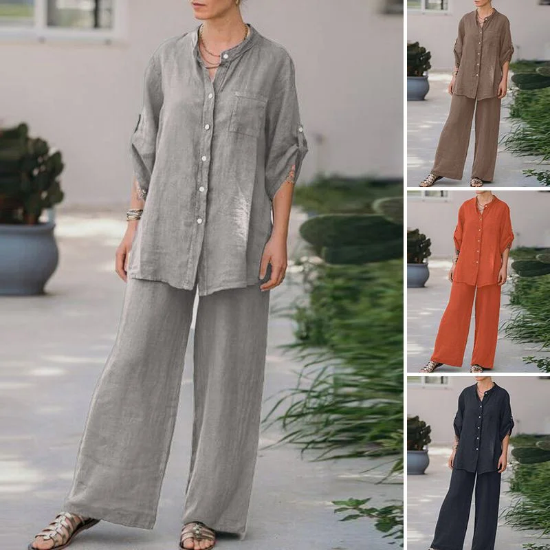 2 Pcs Women's Long Sleeve Solid Color Pants Set 2XL 437330 Formal Slim Pants
