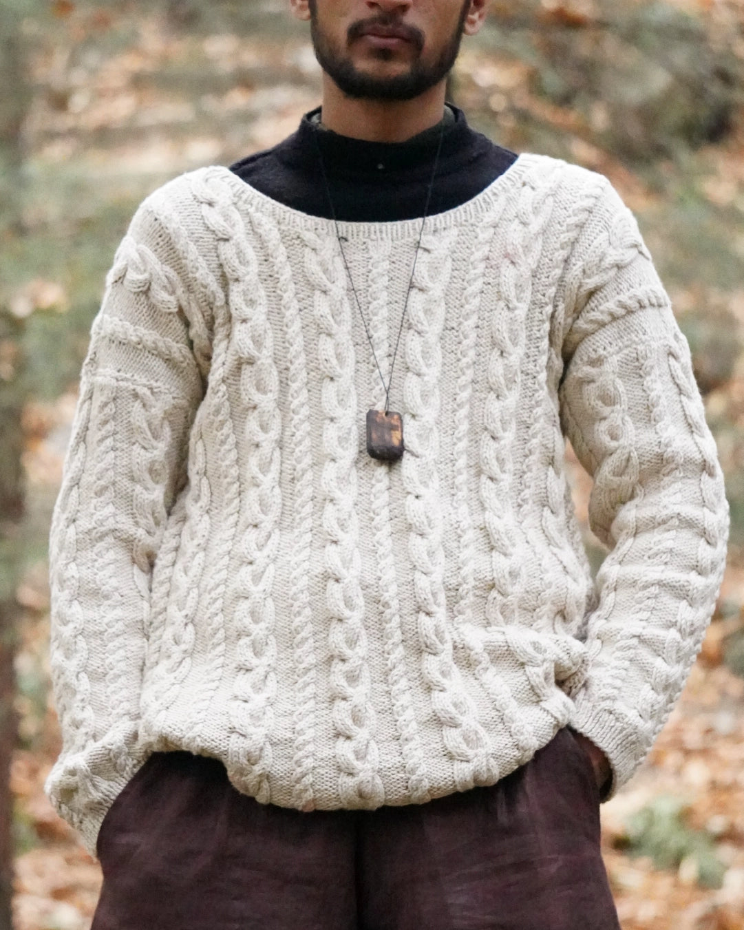 All Gender Cable Knit Sweater Silk Blend Satin Velvet