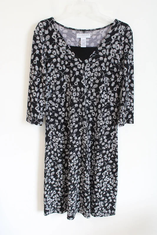 Sag Harbor Black & White Patterned Dress | M Petite Turtleneck Warm Winter