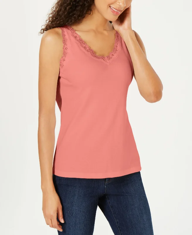 Cotton Lace-Trim Tank Top casual tank top