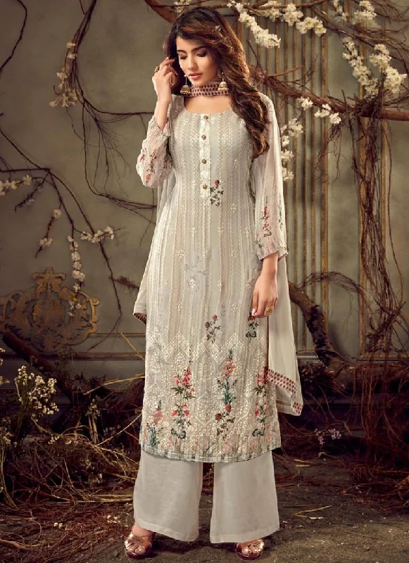 Off White Pure Viscose Bemberg Georgette Palazzo Dress Tunics Plaid country