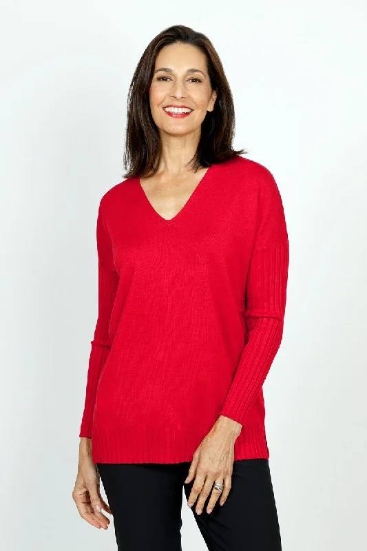 Metric V Neck Rib Arm Sweater Handmade Hand-knitted Hand-woven